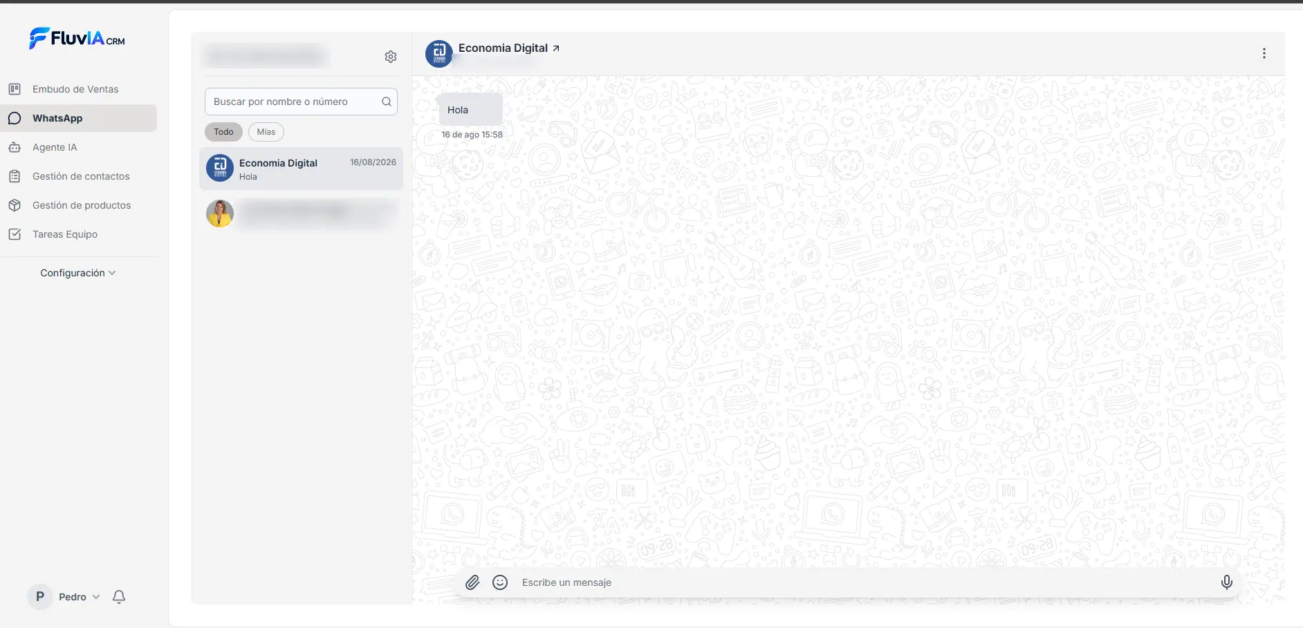 Interfaz real de WhatsApp multiagente en FluvIA